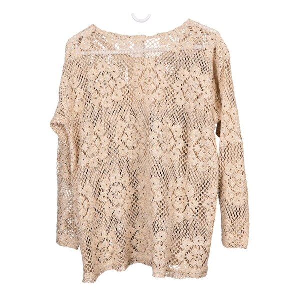 Objects DArt VTG Crochet Knit Sweater L Gold Metallic 90s 70s Retro Long Sleeve - Picture 5 of 5